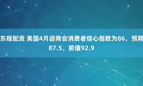 东程配资 美国4月谘商会消费者信心指数为86，预期87.5，前值92.9